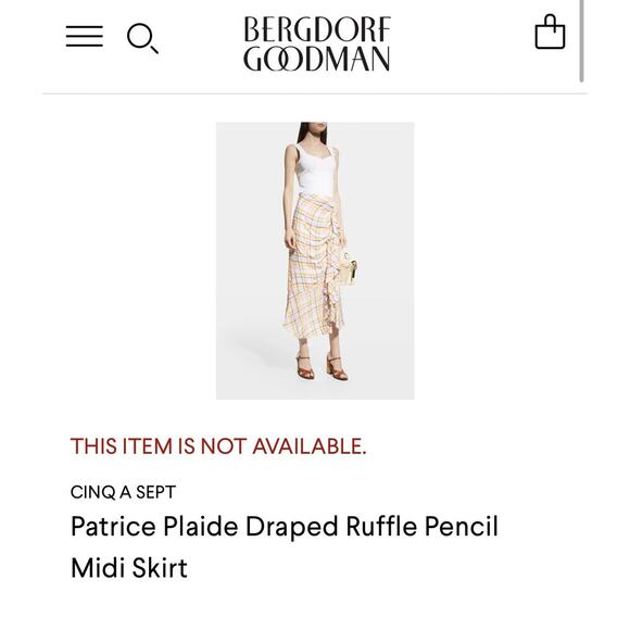 CINQ A SEPT Size 10 Patrice Plaide Ruched Ruffle Midi Skirt - Picture 5 of 7